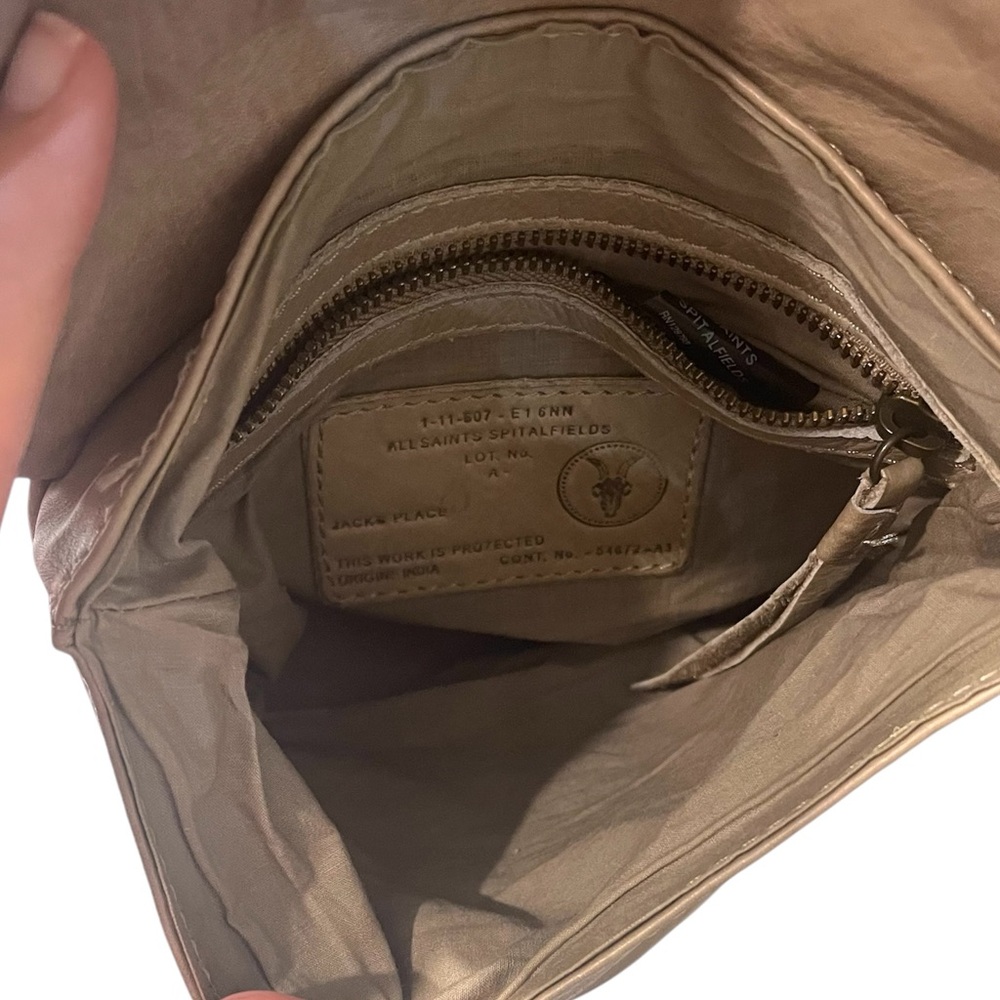 All Saints Spitalfields Leather Crossbody beige Tan purse magnetic jacks place - Picture 6 of 8